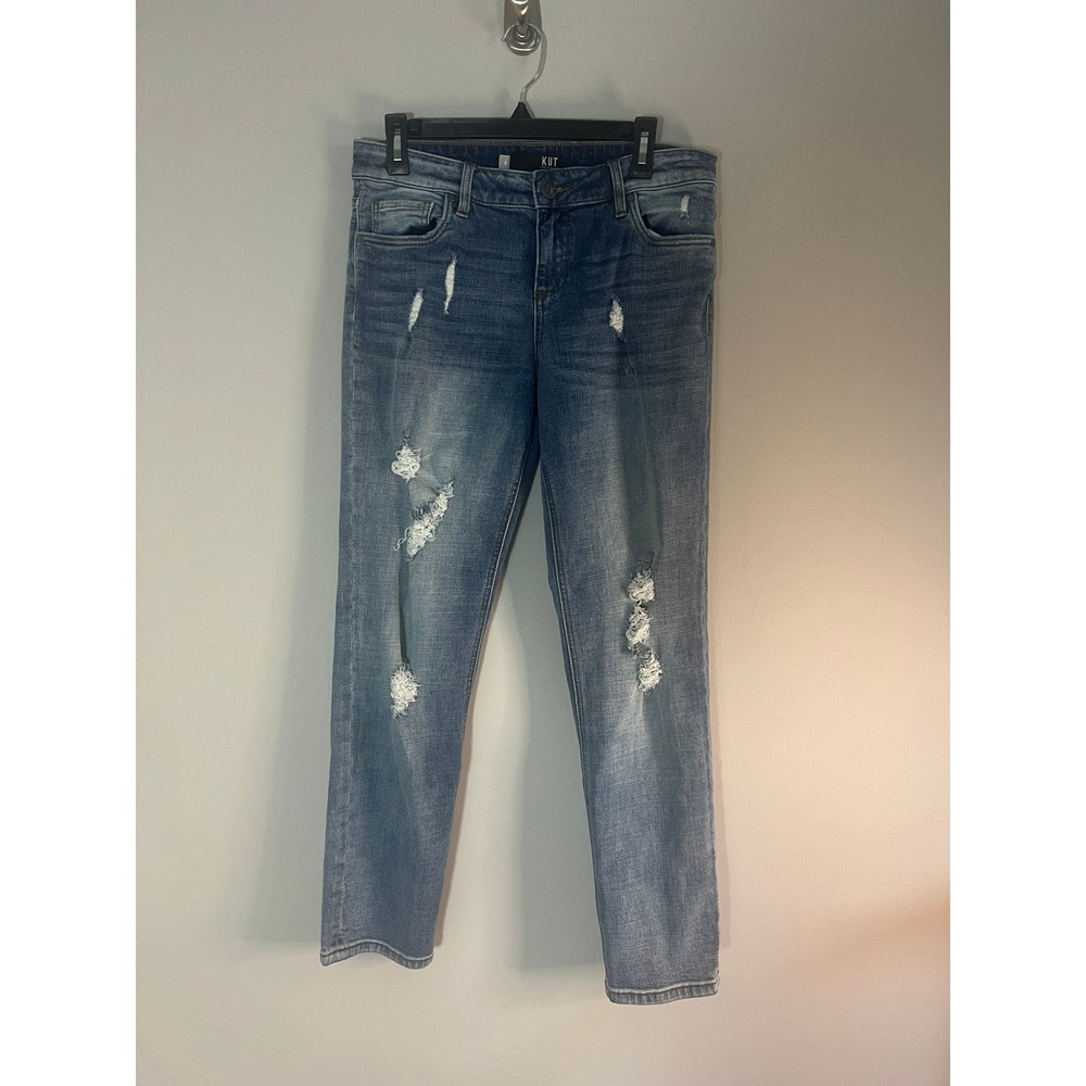 Kut from the Kloth Catherine Boyfriend Distressed Jeans Blue Size 8
